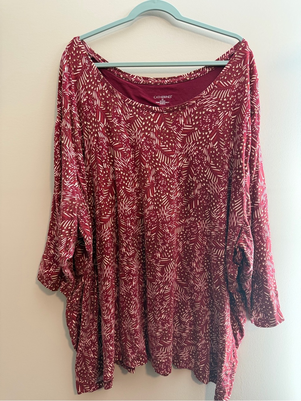 Catherines Maroon & White Printed Scoop Neck Tunic